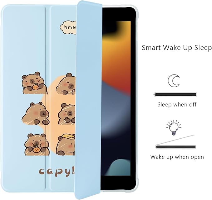 Cute Kawaii Capybara for iPad Air 13 Inch Case M3 2025/M2 2024 with Pencil Holder Auto Sleep/Wake Blue Leather Soft TPU Back Cover