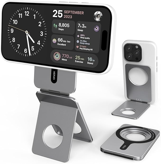 Cell Phone StandAdjustable Height and Angle Foldable Phone Holder for Desk Aluminum Cell Phone HolderStrong Magnetic Phone Stand Compatible with iPhone 16/15/14/13/12 Series (Grey)