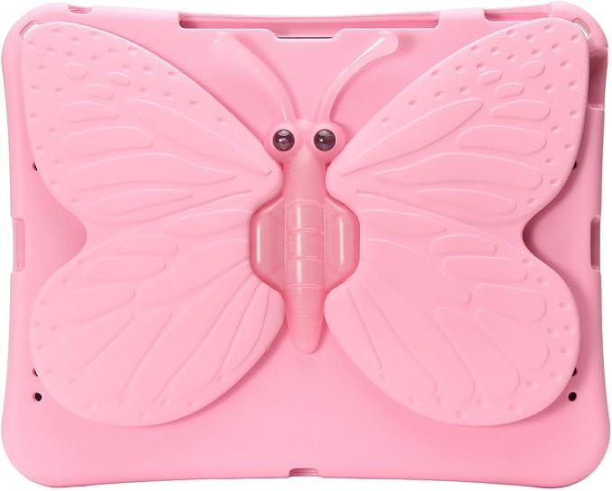 Butterfly Kids Case for iPad Air 13 Inch M3/M2 (2025/2024) iPad Pro 13 M5/M4 (2025/2024) iPad Pro 12.9 (2022/2021/2020/2018) 3D Cartoon EVA Foam Shockproof Stand Cover for Girls - Pink