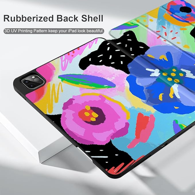 MEEgoodo for iPad Pro 12.9 Case M2 6th/5th/4th/3rd Generation 2022 2021 2020 2018 with Pencil Holder Tablet Cover with Soft TPU Back Shell Colorful Painted Floral