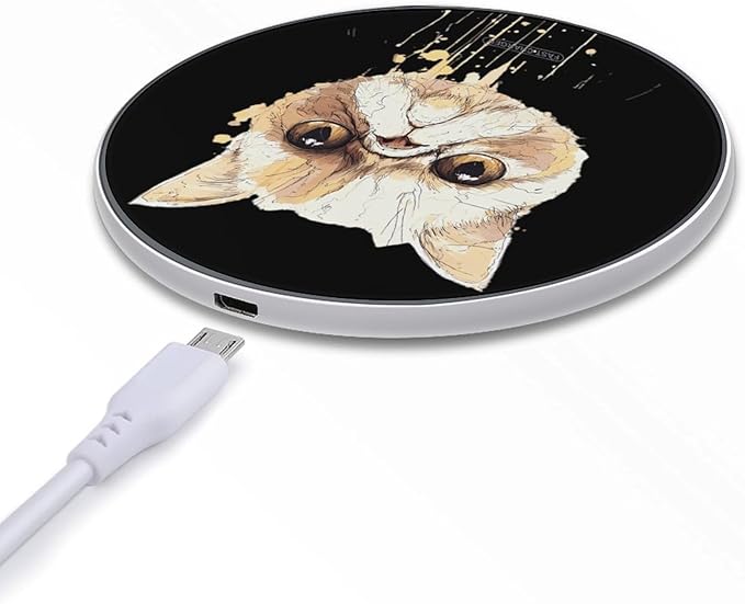 Hand-Drawn Persian Cat Fast Portable Charger 10W Funny Graphic Phone Charging Pad with USB Cable