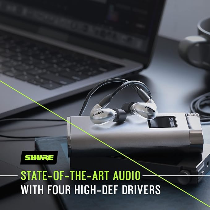 Shure SE846 PRO Gen 2 Wired Sound Isolating Earphones Secure in-Ear Earbuds High-End Professional Sound Hi-Def Four Drivers Upgraded Sound Filters Durable Quality Customizable Frequency - Jade