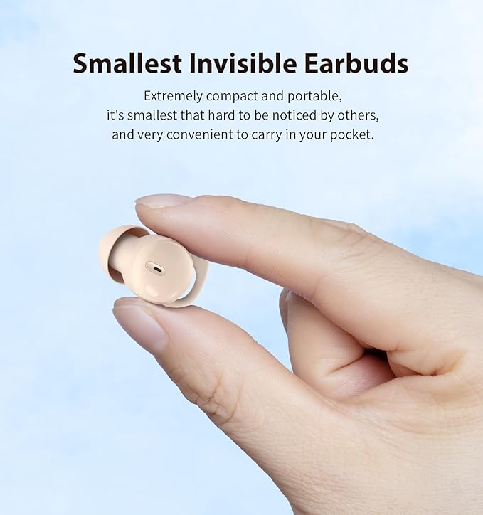 Invisible Sleep HeadphonesSleep Earbuds for Side SleepersSmall Comfortable Fit Noise Blocking Sleep EarbudsBluetooth 5.3 Wireless Earphones in-Ear Ear Buds for Sleeping - Beige