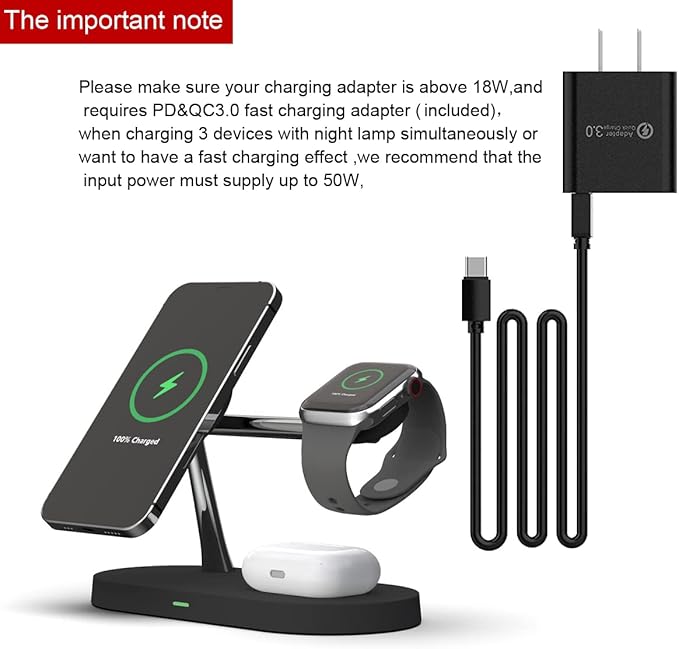 5 in 1 Magnetic Wireless Charging Stand 15W Fast Mag-Safe Charging Station Design for iPhone 15/14/13/12 Series iWatch 7/SE/6/5/4/3/2 Airpods 3/2/Pro