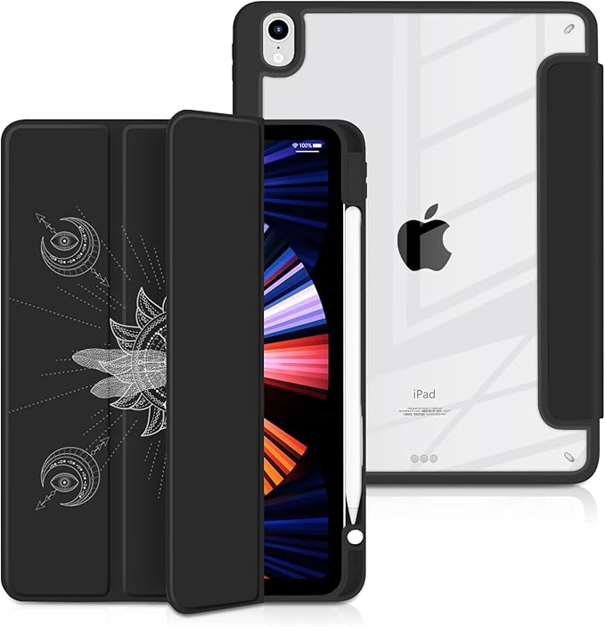 Batianda Hybrid Case for iPad Air 2022 (5th Generation M1 Chip) / iPad Air 4th 2020 10.9 inch [Built-in Pencil Holder] Shockproof Cover with Clear Back Shell TPU BumperSun Dragonfly