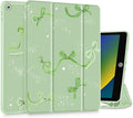 Tuiklol Case for iPad 10.2 Inch 2021 2020 2018 Release 9th / 8th / 7th Generation Built-in Pencil Holder TPU Protective Stand Back Cover Trifold Stand-Auto Wake/Sleep Bow-Green