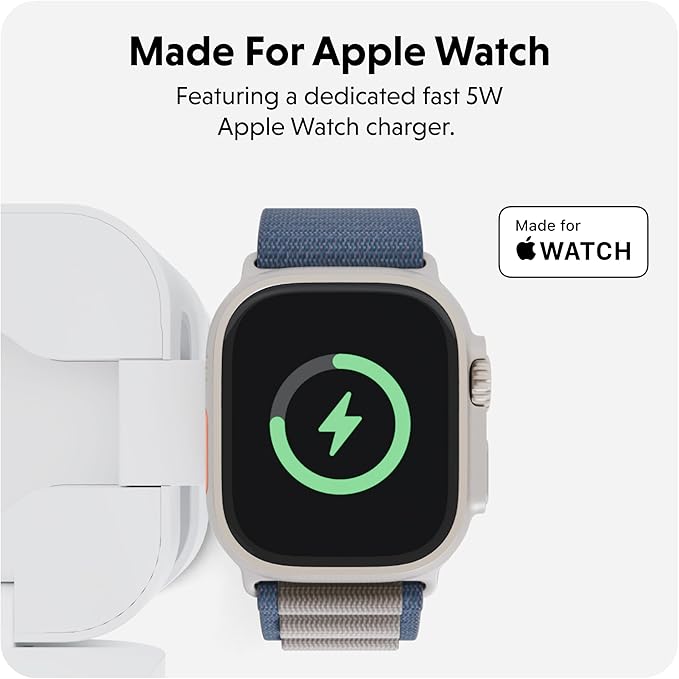 HyperJuice 3-in-1 Wireless Charger Qi2 Magnetic Stand — Fast Charger for iPhone Apple Watch Airpods &amp Qi Compatible Devices — Compact and Adjustable 3 in 1 Design
