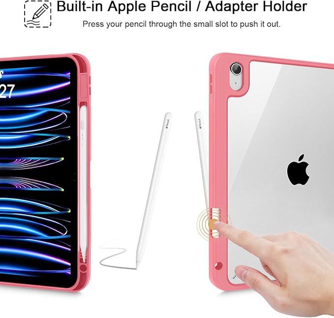 Tuiklol for iPad (A16 Chip) 11th Generation 11 inch 2025 / iPad 10th Generation 10.9 inch 2022 Case Buit in Pencil Holder with Clear Back Shell Cover Trifold Stand Auto Wake/Sleep Watermelon Red