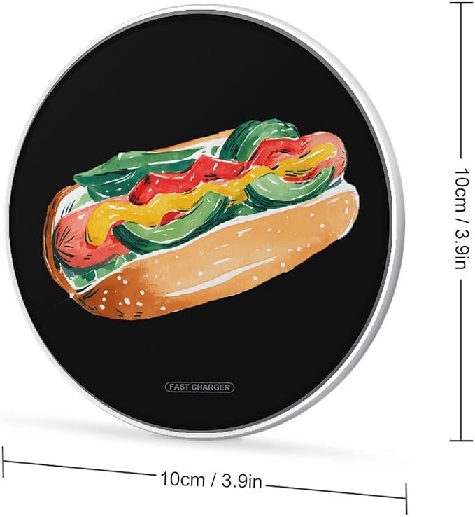 Chicago Hot Dogs Fast Portable Charger 10W Funny Graphic Phone Charging Pad with USB Cable