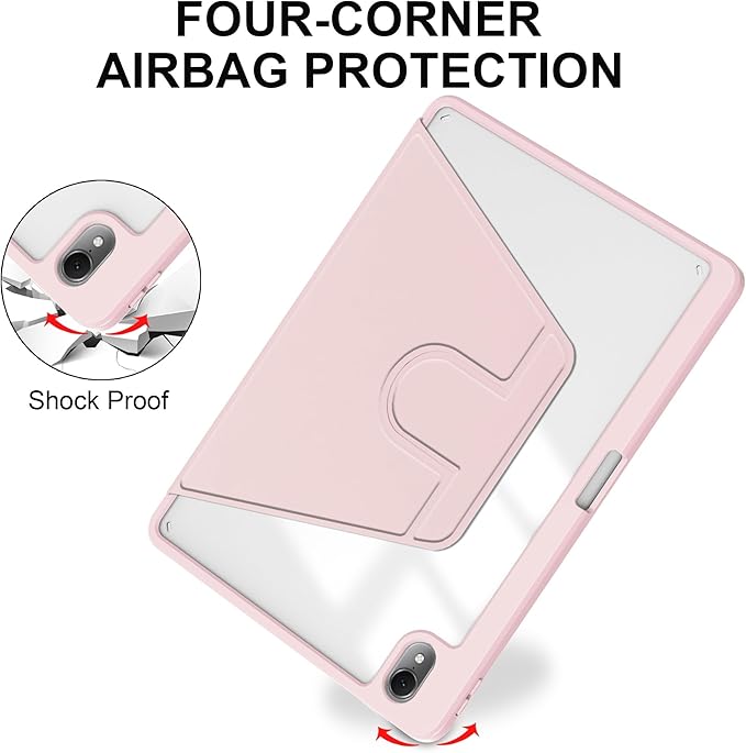 Rotating Case for Huawei MatePad SE 11 inch 2024 with Pencil Holder360 Degree Rotation Protective Stand Smart Tablet Slim Hard Shell Folio Cover Clear Back Auto Wake/Sleep (Pink)