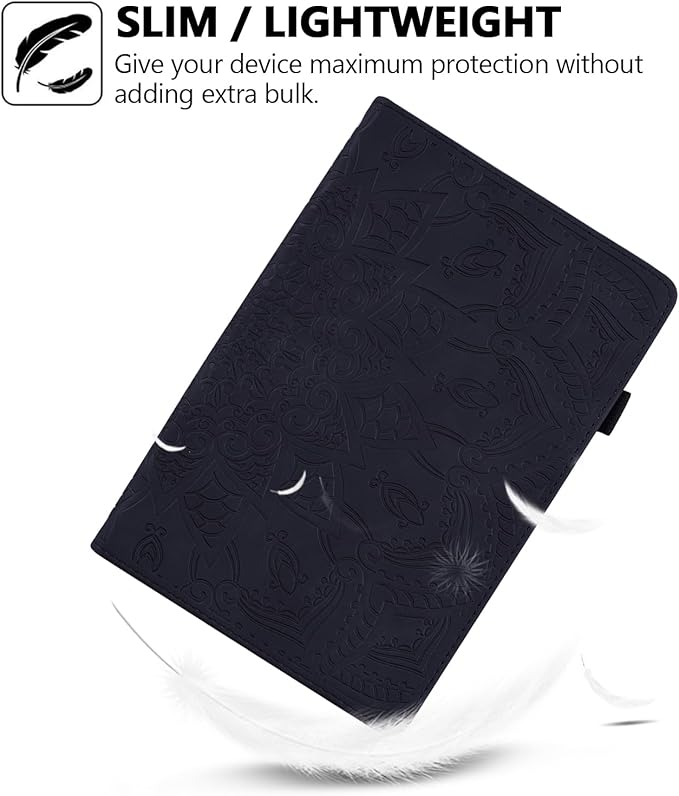 Folio Case for iPad Pro 12.9 2018-2022 iPad Air 13 (2025/2024) Case - Techcircle Stand Mandala Embossed PU Leather Soft Back Protective Cover w/Elastic Strap Card Slots Pencil Holder - Black