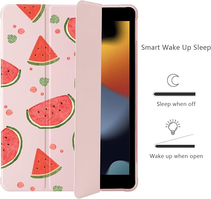 Cute Kawaii Watermelon for iPad mini 7 A17 Pro 2024/iPad Mini 6 Case with Pencil Holder Auto Sleep/Wake Pink Leather Soft TPU Back Cover
