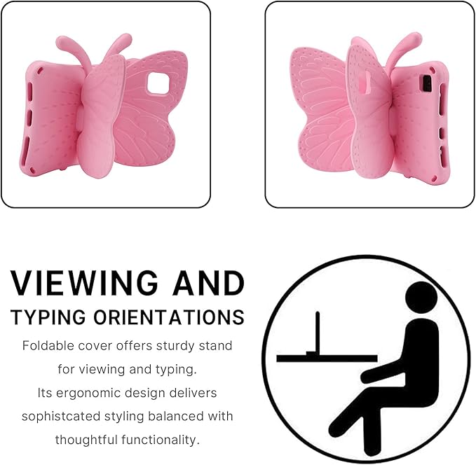 Kindle Fire HD 10 Kids Pro Tablet Case Fire HD10 2021 2023 10.1 11th 13th Generation Butterfly Case with Kickstand EVA Full Boby Rugged Shockproof Kids HD 10 Plus Tablet Cover for Girl Gift (Pink)