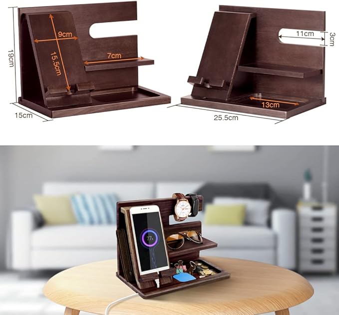 Gifts for Men Bedside Organiser Wood Phone Docking Station Dad Birthday Gifts for Him Nightstand Key Wallet Watch Stand Mens Gifts for Xmas Presents for Dad Husband Boyfriend Anniversary &amp Christm