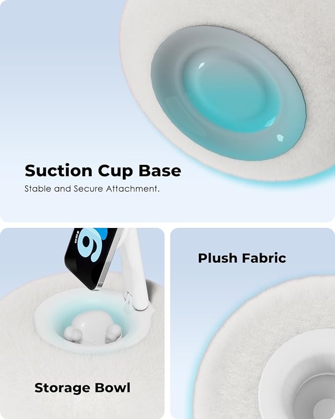 Viozon Phone Holder for Bed Magnetic Pillow Stand Compatible with 4-7 Phone/Kindle with Small Storage Removable Suction Base for Stability Idea for Kindle Reading and Video Watching On BedWhite
