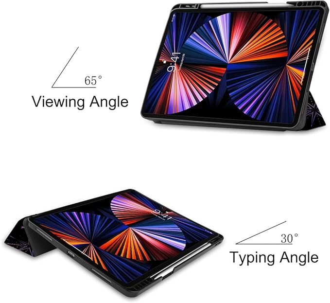 DONGKE Case for 2022/2021/2020/2018 iPad Pro 11 inch Gen 4/3/2/1 - Slim Protective Case - Built in Pencil Holder Support Charging - Trifold Stand &amp Sleep/Wake Cover - Sun &amp Moon