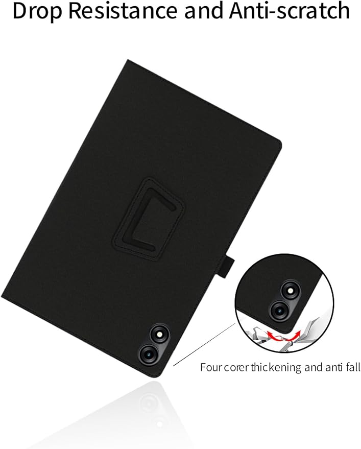 for TABWEE T60 Pro/VekfulPC T60 Pro 13.4 Inch Android Tablet CaseBOVUGAC Folding Stand Protective Cover with Pencil Holder and Wrist StrapFull Protection Premium PUScratch Resistant(Black)
