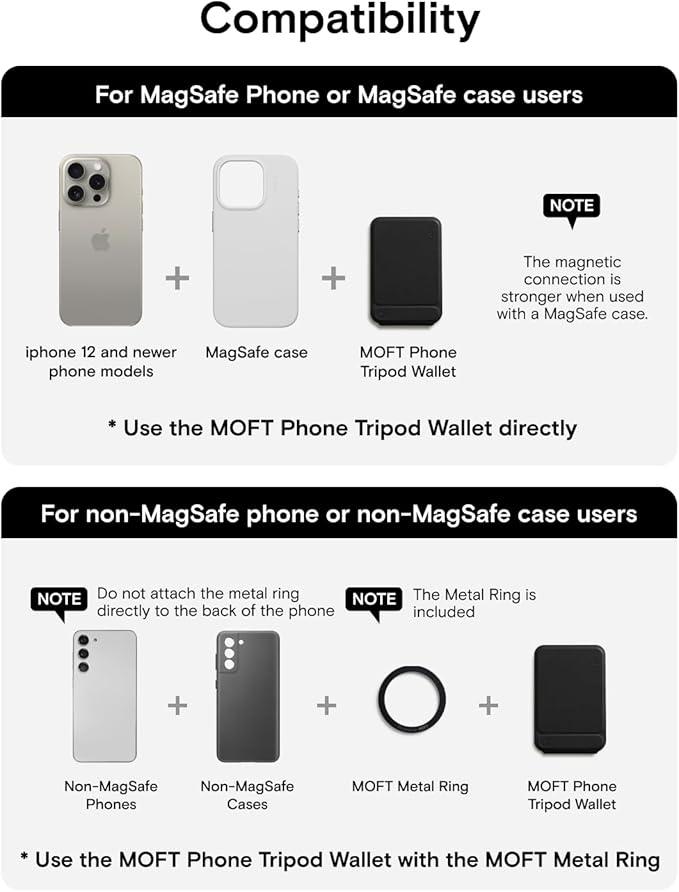MOFT Phone Tripod Wallet 3 in 1 Phone Stand Magnetic Wallet NFC-Supported Magnetic Phone Stand MOVAS Vegan Leather Adjustable Card Holder-Jet Black