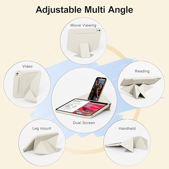 for iPad A16 Case 11th Generation 11 Inch 2025 for iPad 10th Generation Case 10.9 Inch 2022 with Pencil Holder Folio Stand Cover Clear Back Magnetic Attachment Multi Angles Cream White