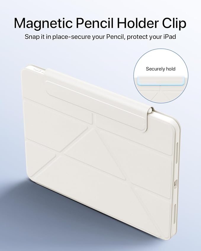 for iPad Pro 13 inch Case M5/M4 (2025/2024) Multi-Angle Y Fold Stand Magnetic Premium PU Leather Full Protective Case with Hidden Pencil Holder (Cream White)