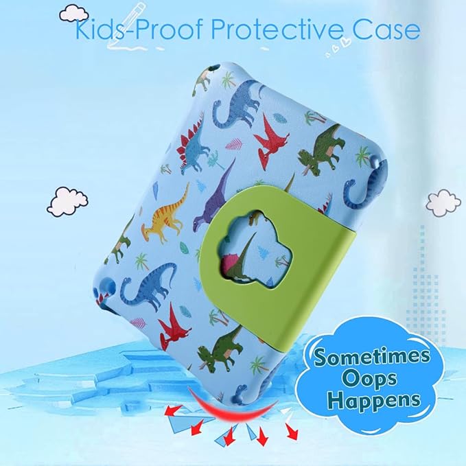 Fire HD 8 2020 2022 2024 Kid Pro Tablet Cover Kindle HD 8 inch 12th Generation Case for Kids Boy Girl Cartoon Dinosaur EVA Kid-Proof case with Stand Handle Shockproof Kid-Friendly Toddlers (Blue)