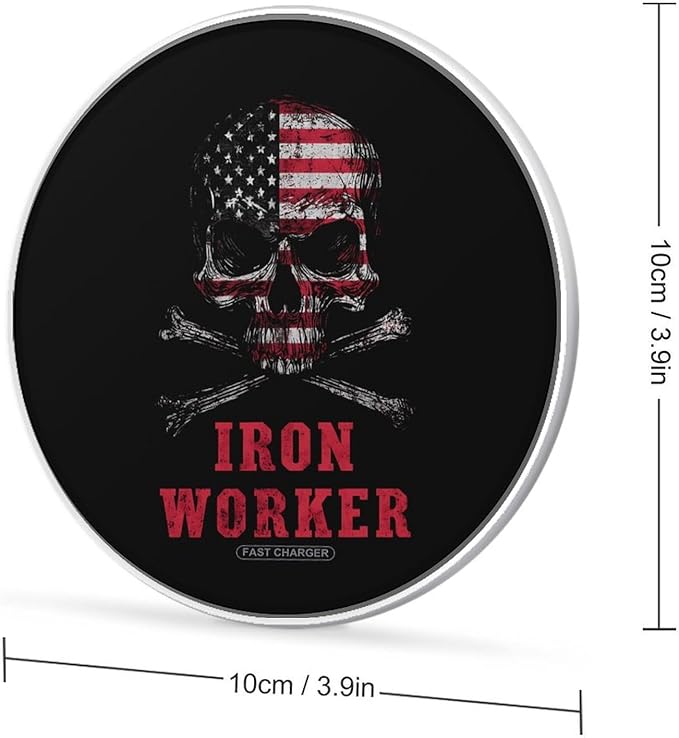 Skull Iron Worker U.S.A Flag Fast Portable Charger 10W Funny Graphic Phone Charging Pad with USB Cable
