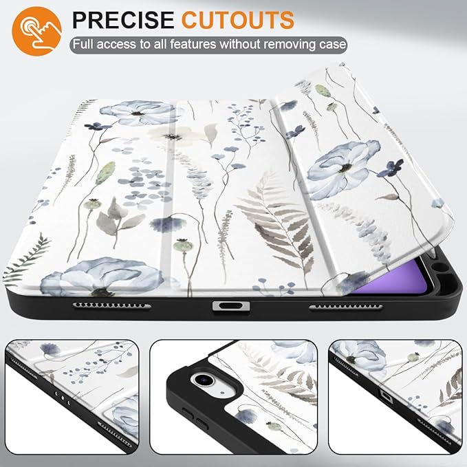 DONGKE for iPad Air 11 Inch Case M4 2026 / M3 2025 / M2 2024 &amp iPad Air 5th 2022 / 4th Gen 2020 10.9 Inch Ultra Thin Soft TPU Back Cover with Pencil Holder Support Auto Wake/Sleep Blue Flowers