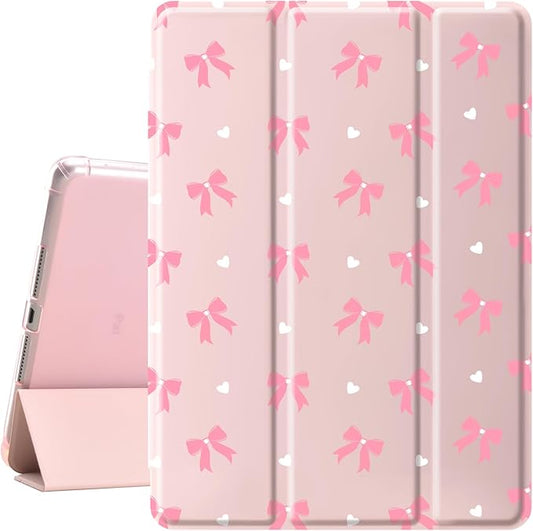 Idocolors Kawaii Pink Bow Pad Case for 7.9 Inch iPad mini 4/iPad mini 5 Clear TPU Smart Stand Back Cover with Pencil Holder Auto Wake/Sleep Foldable Four-Corner Shockproof Protective Case