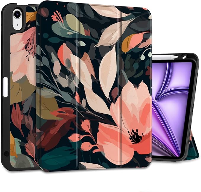 DONGKE for iPad Air 11 Inch Case M4 2026 / M3 2025 / M2 2024 &amp iPad Air 5th 2022 / 4th Gen 2020 10.9 Inch Ultra Thin Soft TPU Back Cover with Pencil Holder Support Auto Wake/Sleep Painted Floral