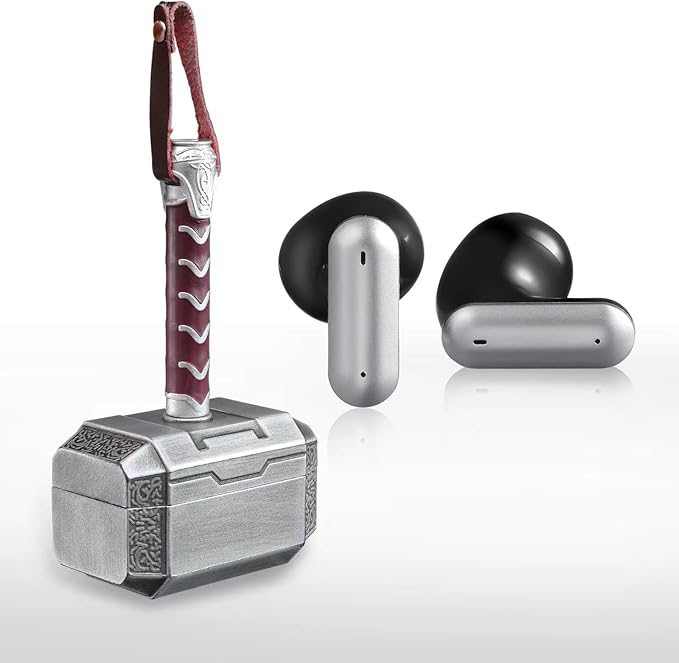 Wireless Earbuds with Thor Hammer Wireless Charging Case5.3 Bluetooth Ear Buds Light-Weight HeadphonesNovelty Gifts for Men
