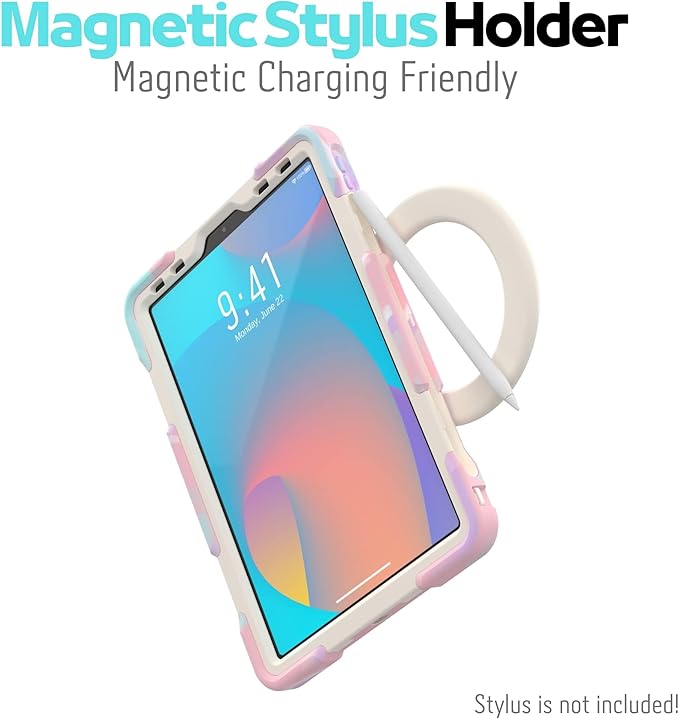 Pepkoo Triple Shockproof Case for iPad Air 5th/4th Generation 10.9 inch 2022/2020 and iPad Pro 11 Case Kids Boy Girl Cover with Kickstand Shoulder Strap (M-Pink)