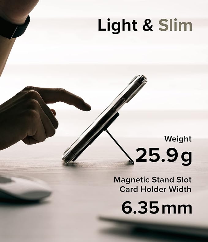 Ringke Magnetic Stand Slot Card Holder [Phone Wallet + Stand] ID &amp Credit Card Holder for Phone Case Magnetic Card Wallet Compatible with Magsafe iPhone 13 12 Pro Max Mini - Clear &amp Black
