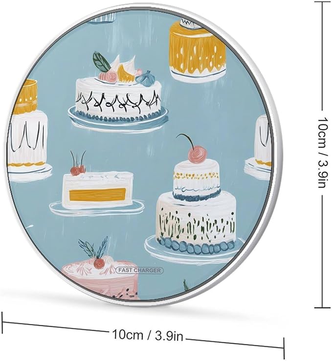 Colorful Cakes Dessert Fast Portable Charger 10W Funny Graphic Phone Charging Pad with USB Cable