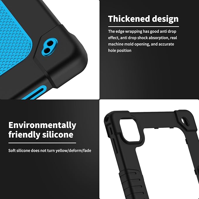 for Callsky-Tab Cpad 10 / Callsky-Tab Ctab 10 10.1 inch Tablet Case Kids Shockproof Cover with Kickstand Shoulder Strap and 2 Pcs Tempered Glass Screen Protector (BlackBlue+2Pcs)