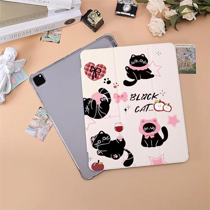 Cute black cats pink plaid bows