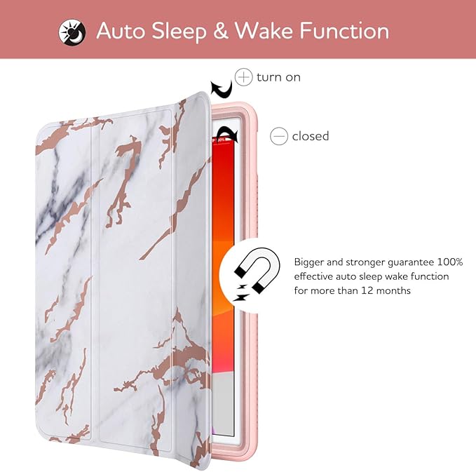 SURITCH Case for iPad 10.2 2021/2020/2019 (9th/8th/7th Generation) Shockproof Protective Smart Cover Case with Stand and Auto Sleep/Wake for iPad 10.2 Inch (Marble)