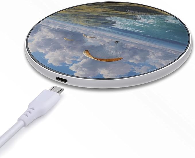 Paragliding Over Ocean Fast Portable Charger 10W Funny Graphic Phone Charging Pad with USB Cable