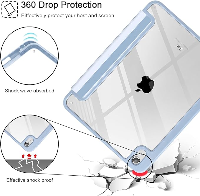 Tuiklol Case for iPad 11 inch (A16 Chip) 2025 Gen 11th / iPad 10.9 inch 2022 10th Gen Buit in Pencil Holder with Shockproof Cover Clear Transparent Back Shell Auto Wake/SleepBlue Striped