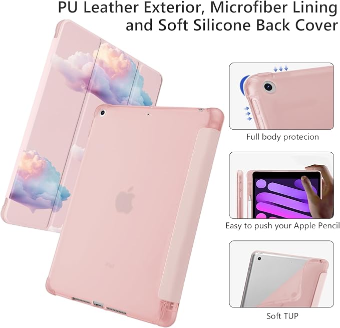 Cute Cloud Sunset for iPad Pro 11 Inch Case 4th/3rd/2nd Generation 2022/2021/2020 with Pencil Holder Auto Sleep/Wake Pink Leather Soft TPU Back Cover