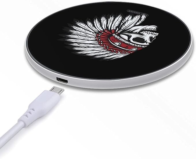 USA Indian Chief Skull Wireless Charger Anti-Slip Wireless Charging Pad Slim Charger Mat for Men Women