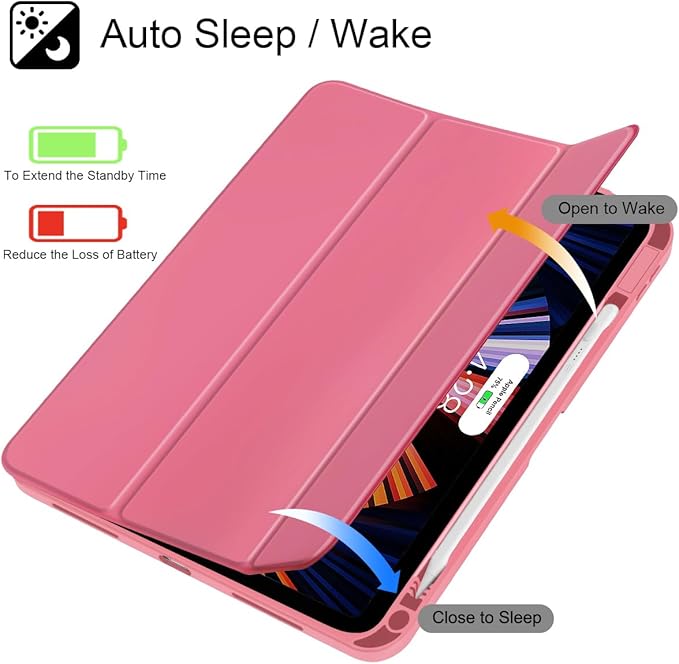 Tuiklol for iPad (A16 Chip) 11th Generation 11 inch 2025 / iPad 10th Generation 10.9 inch 2022 Case Buit in Pencil Holder with Clear Back Shell Cover Trifold Stand Auto Wake/Sleep Watermelon Red