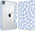 Mektron Case for iPad Pro 11 inch Case M2 2022 Generation 4th Fit 2021 2020 2018 iPad Pro 11 (3rd 2nd &amp 1st Gen) -Buit in Pencil Holder with Shockproof Cover Clear Shell Wave Striped-Blue