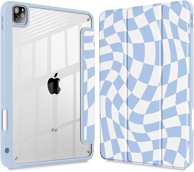 Mektron Case for iPad Pro 11 inch Case M2 2022 Generation 4th Fit 2021 2020 2018 iPad Pro 11 (3rd 2nd &amp 1st Gen) -Buit in Pencil Holder with Shockproof Cover Clear Shell Wave Striped-Blue