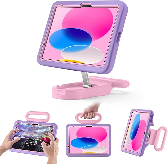 Kids Case for iPad (A16) 11th/10th Gen 10.9'' 2025/2022Adjustable Portrait/Landscape Stand/Drop Proof with HandleChild Friendly Case for iPad Air 11 (M4/M3/M2) 2026/2025/2024 (PurplePink)