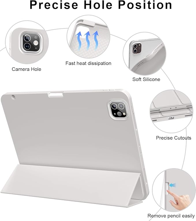 for iPad Pro 12.9 Case (6th/5th/4th/3rd Generation 2022/2021/2020) &amp ipad Air 13 inch case (M3 2025/M2 2024) with Pencil Holder Smart Slim Trifold Stand Case with Soft TPU Back (Gray)