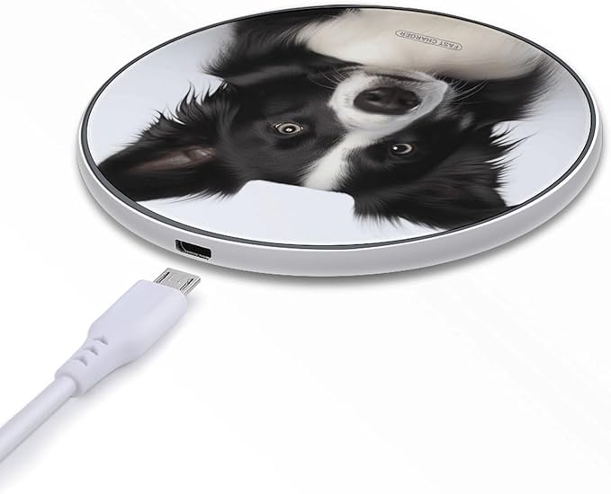 Border Collie Wireless Charger Fast Wireless Charging Pad with USB Cable 10W Anti-Slip Magnetic Wireless Charger Portable Slim Charger Puck Travel Charging Station