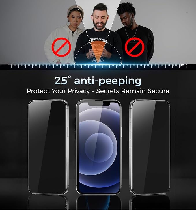 MAGIC JOHN 3rd Gen Upgraded for iPhone 12/12Pro Privacy Screen Protector 6.1 Inch 25°Anti-Spy Screen Shockproof Tempered Glass Auto Dust-Removal Bubble Free Easy Installation 2 Pack