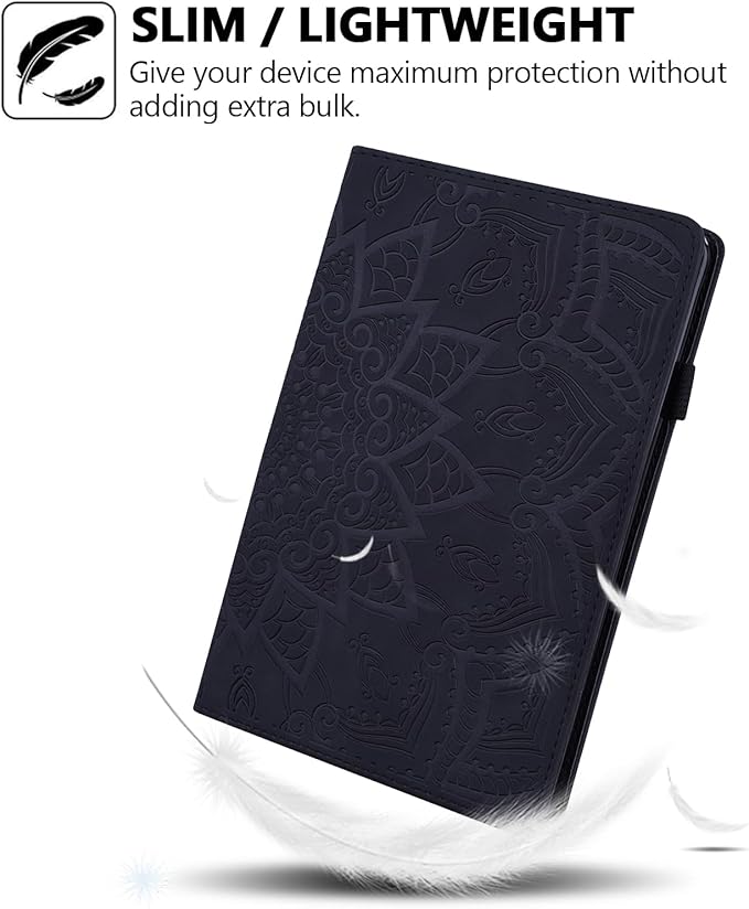 Case for Amazon Fire Max 11 (2023) Techcircle Stylish Mandala Embossed PU Leather Folio Stand Soft TPU Back Cover Slim Lightweight Elastic Band Protective Case with Pen Holder &amp Card Slots Black