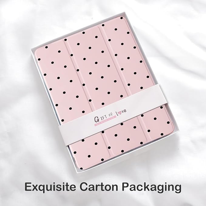 Cute Kawaii Polka Dot for iPad Air 13 Inch Case M3 2025/M2 2024 with Pencil Holder Auto Sleep/Wake Pink Leather Soft TPU Back Cover