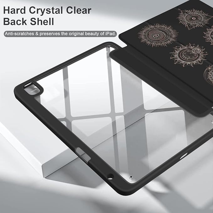 Batianda Hybrid Case for iPad Air 2022 (5th Generation M1 Chip) / iPad Air 4th 2020 10.9 inch [Built-in Pencil Holder] Shockproof Cover with Clear Back Shell TPU BumperSacred Symbols